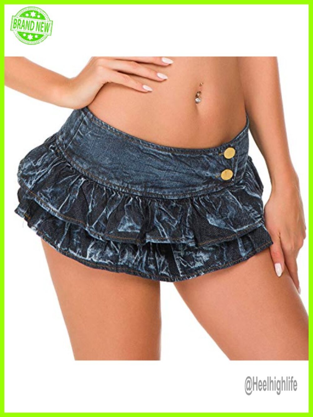 Low Rise Mini Ruffle Denim Skirt with Shorts Cotton Spandex
